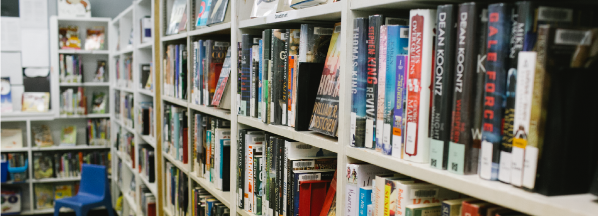 Books on shelves.