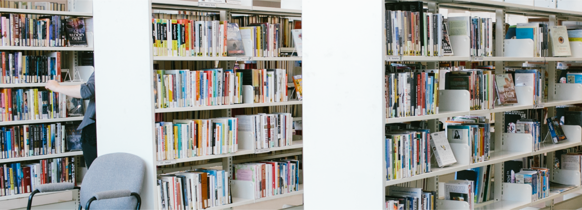 Books on a shelf.