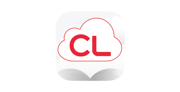 Cloud Library logo. Cloud around a book icon. 