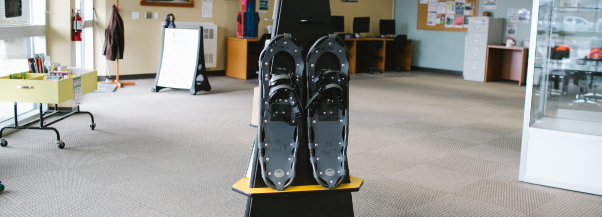 Snowshoes on display. 
