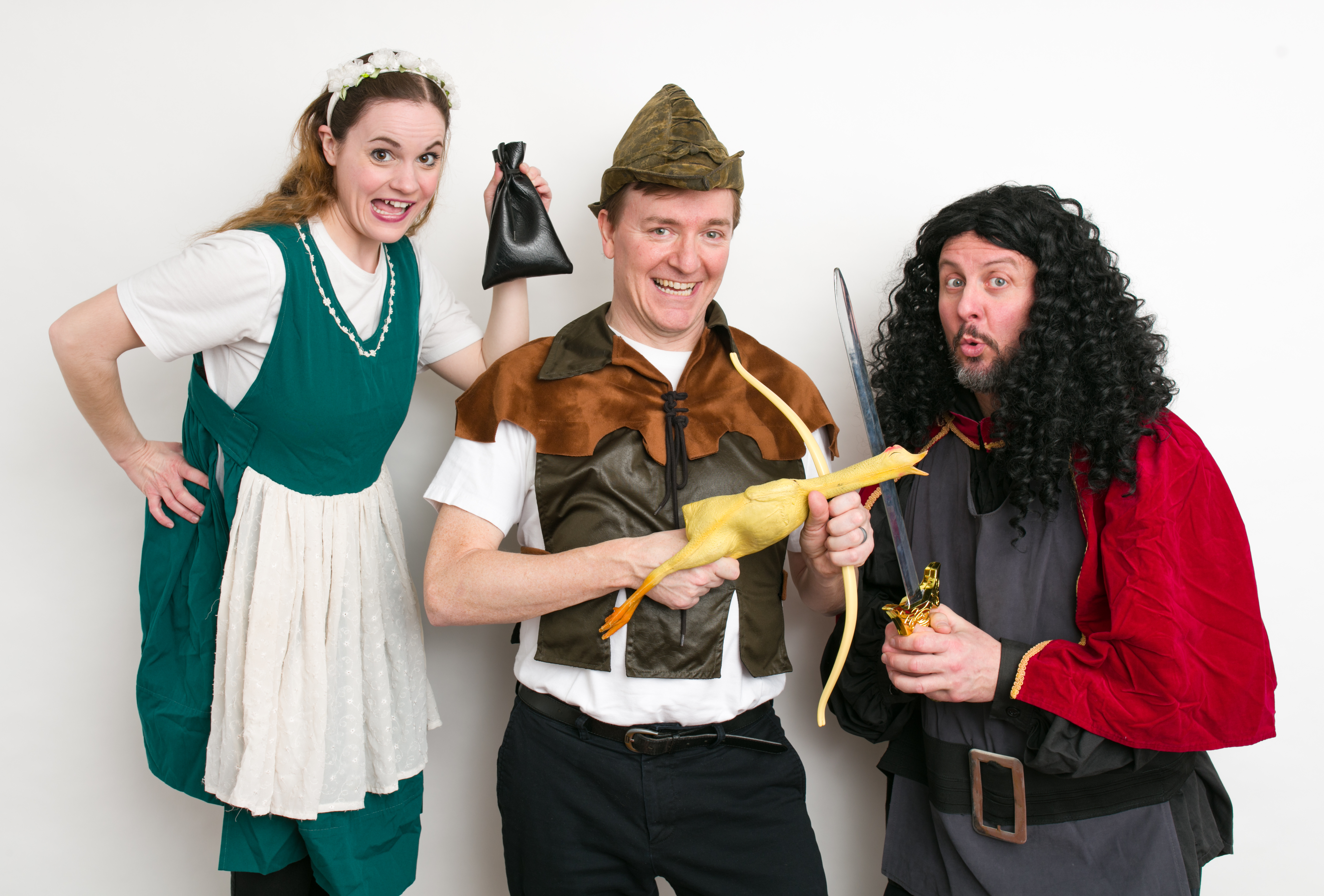  Dufflebag Theatre actors in Robin Hood – Maid Marian, Robin Hood, and Sheriff of Nottingham   