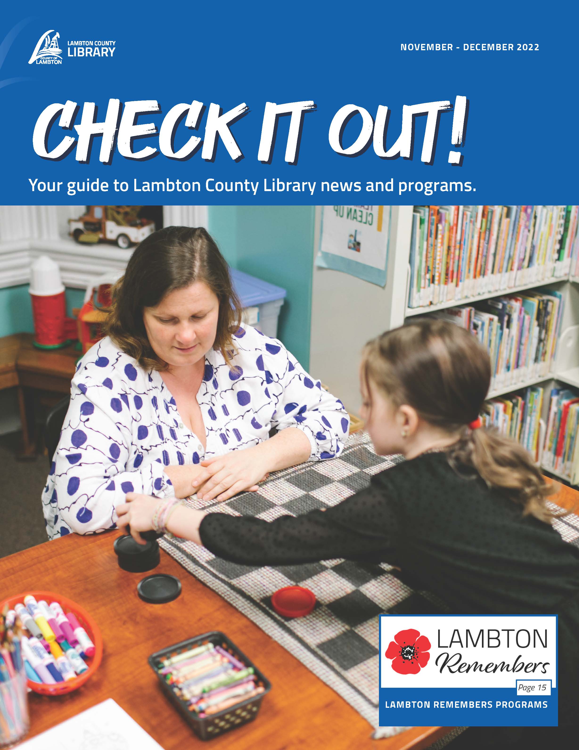 Mother and daughter crafting at a library