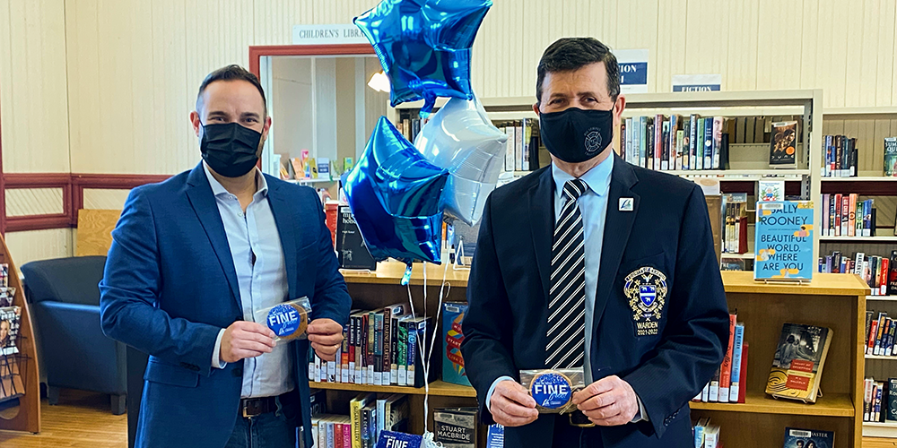 Andrew Meyer and Warden Marriott at Petrolia Library.