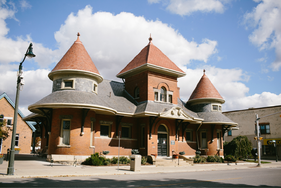 Front of the Petrolia Library building.