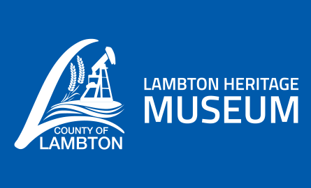 blue background with the Lambton Heritage Museum logo 