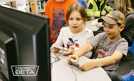 three kids using a super nintendo to play video games.