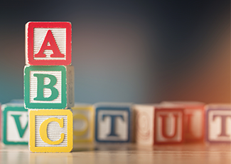 alphabet blocks with letters A, B and C.