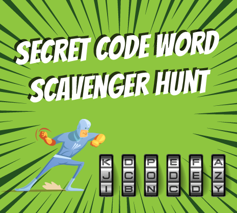 Secret Code Word graphic of hero and word lock