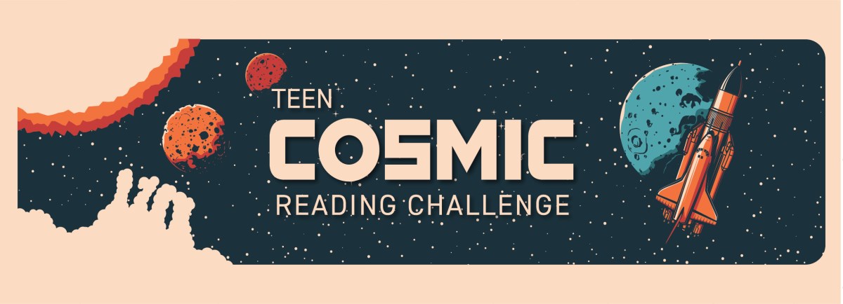Space themed graphic with text, "Teen Cosmic Reading Challenge".