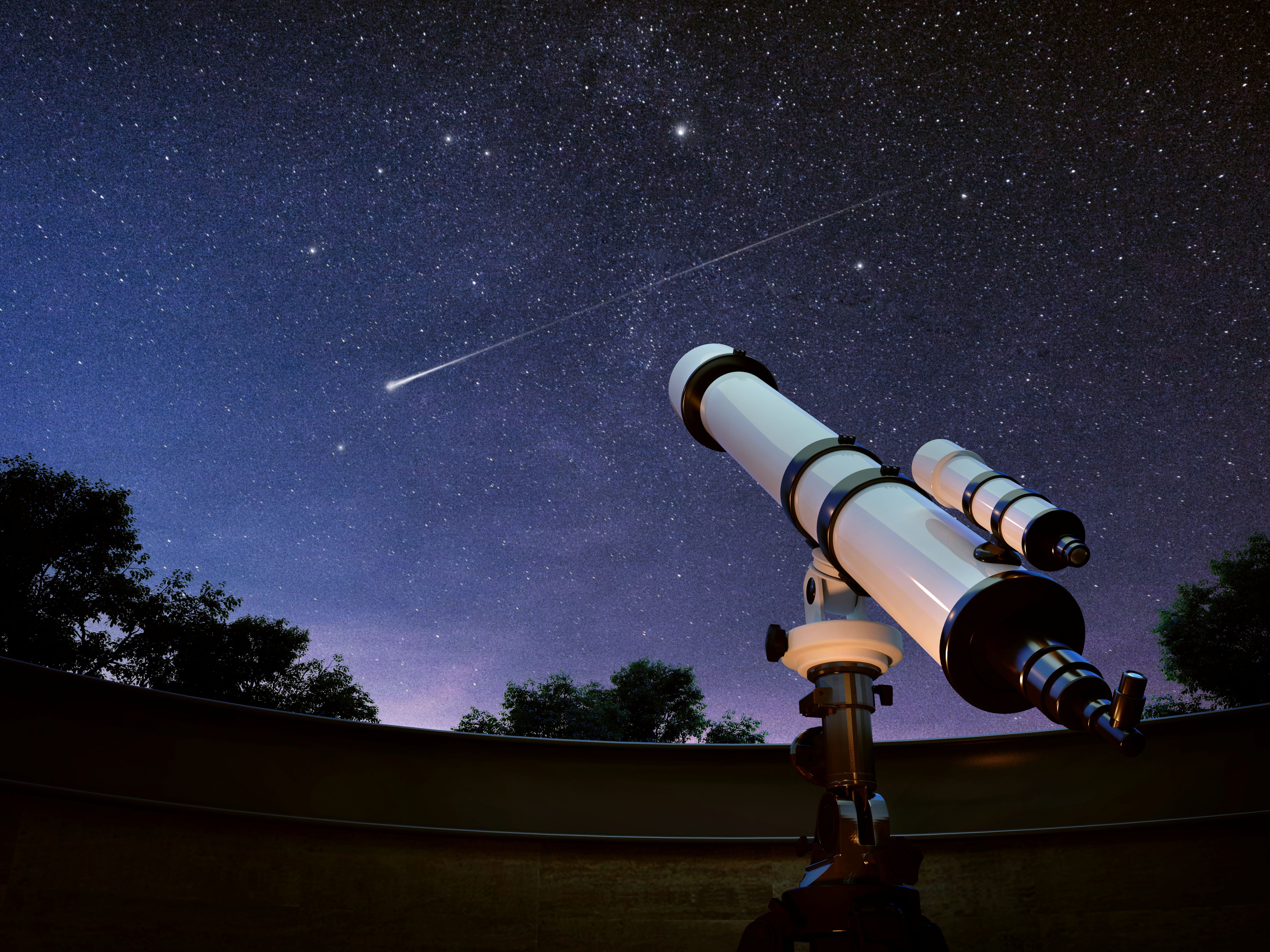 Night sky with a telescope