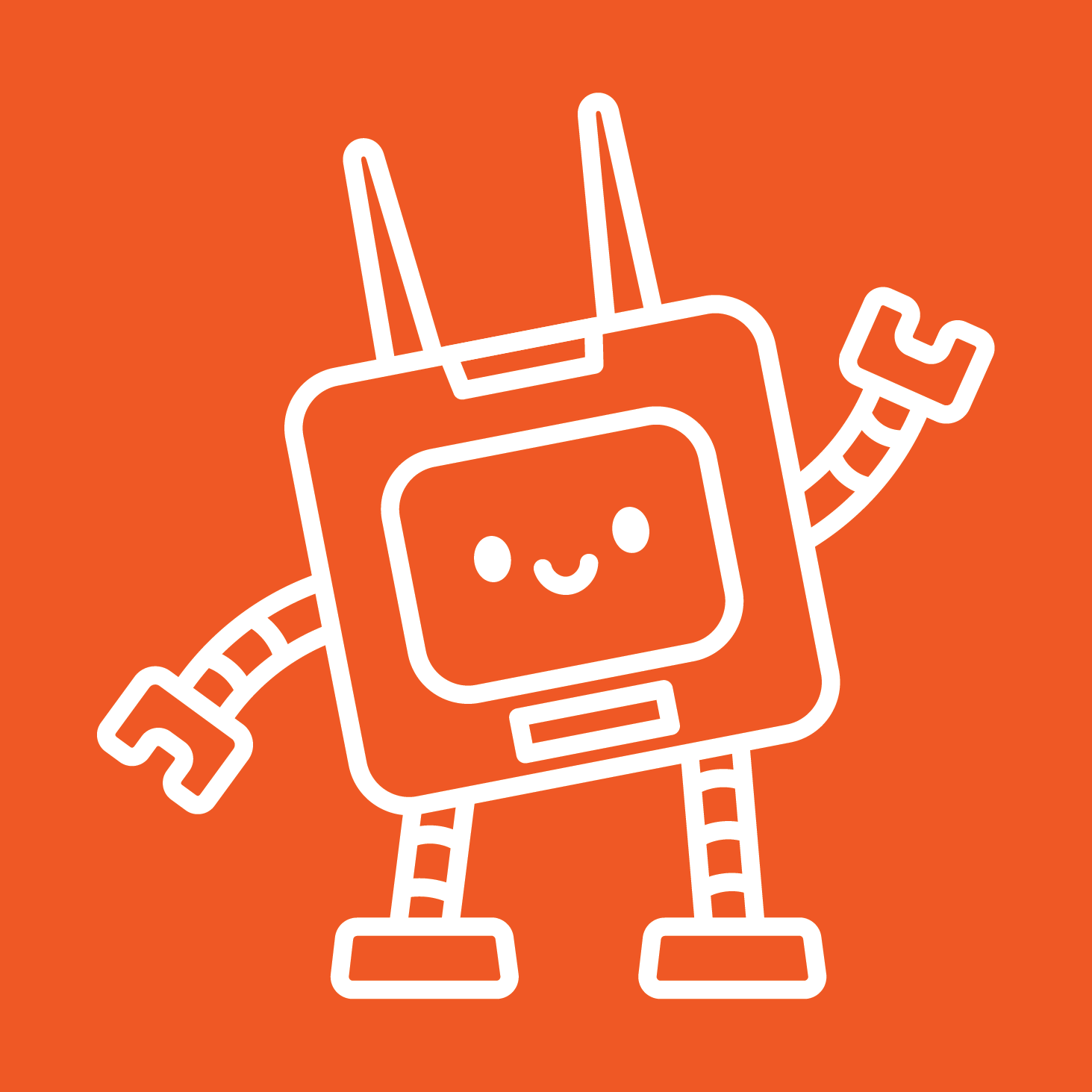 White robot with orange background
