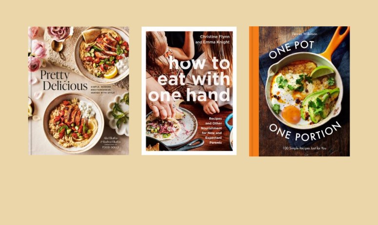 Three cookbook covers on a light background