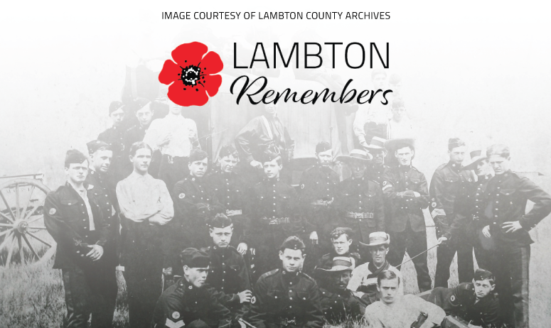 Image of the 149th Battalion with "Lambton Remembers" logo