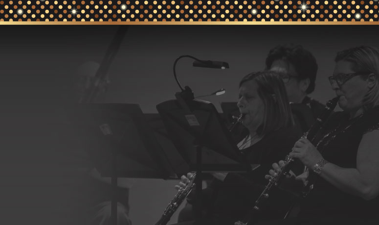 black and white image of band playing at Sarnia Library Theatre for Rhythms of Lambton
