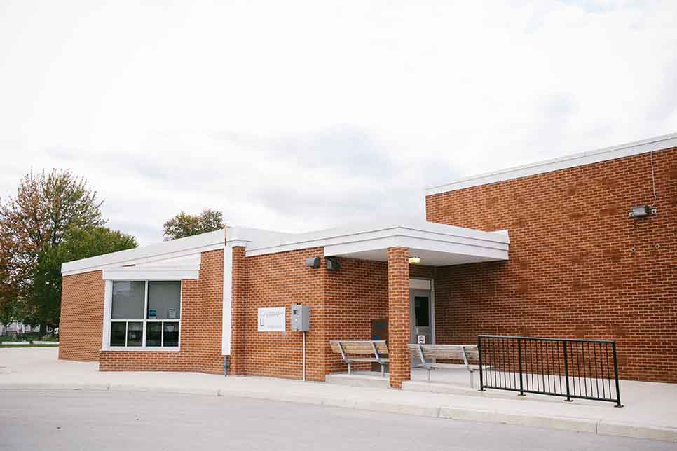 Brown brick building. 