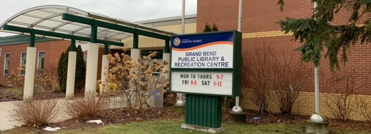 Outside of Grand Bend library building. 