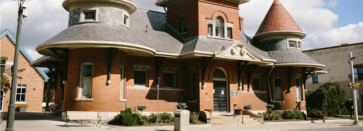 Outside of Petrolia library building. 